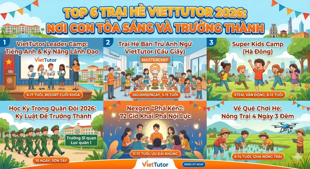 KHÁM PHÁ TOP 6 TRẠI HÈ VIETTUTOR 2026: NƠI CON TỎA SÁNG VÀ TRƯỞNG THÀNH